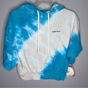 NWT Ivory Ella‎ Crop Top Hoodie Blue Beige Tie Dye A20